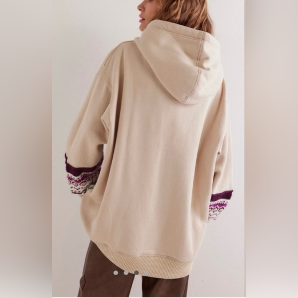 Free People Cream Knit Hoodie with Forest and Bear Fair Isle - Picture 2 of 7